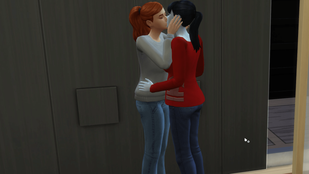 The kiss scene was done courtesy of MapleBell's More Kisses mod. It provided the perfect mix of sadness for a killer good-bye scene that tears your heart out.   After seeing this about six times on daily retakes, I have to agree that it does. 